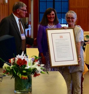 Robert M. Senkewicz (left) Rose Marie Beebe (center) and Susan Snyder (right) at the presentation of the Hubert Howe Bancroft Award on June 7, 2014
